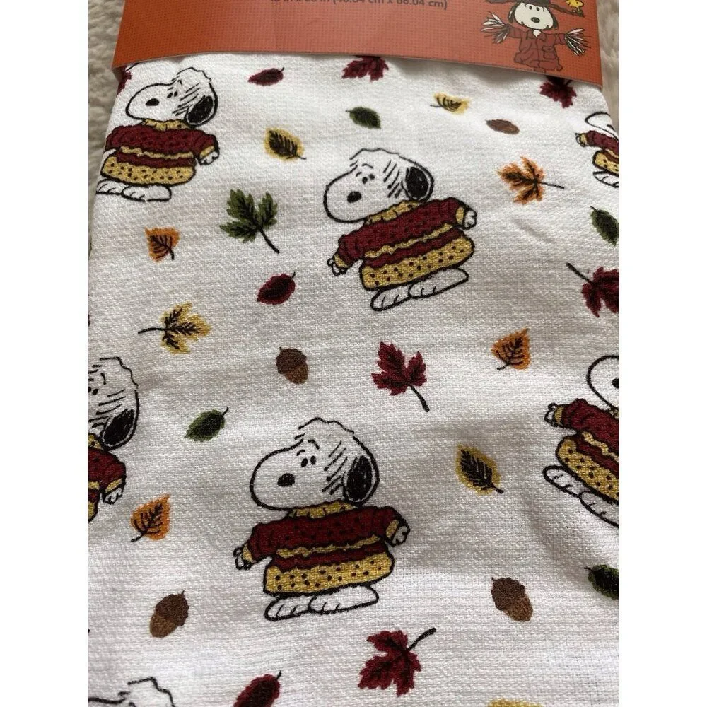 3 Pack Peanuts Snoopy Chunky‎ Sweater Fall Autumn Leaves Kitchen Towels 16 X 26”